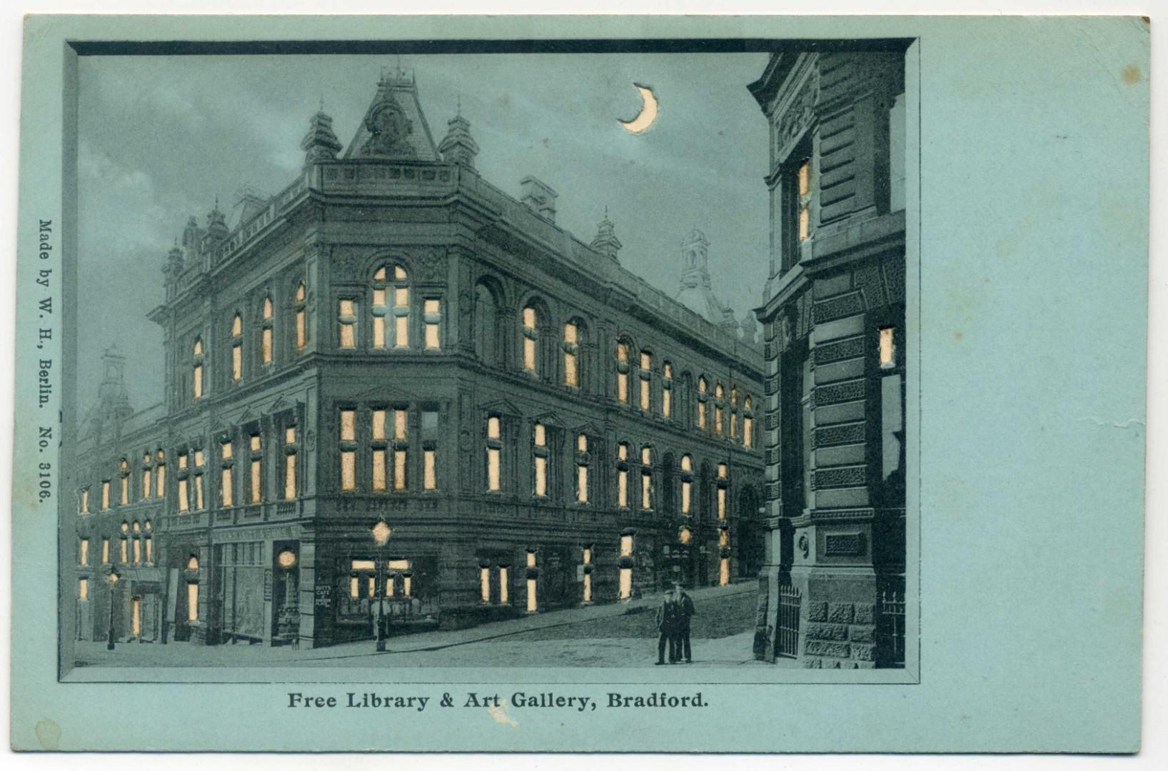 Bradford: Free Library and Art Gallery (Hold-to-light Postcartd)